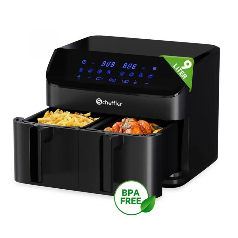 Фритюрник с горещ въздух XXL 9L, 2 камери, 8 програми, Двойно готвене